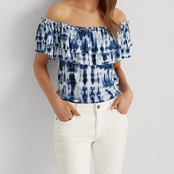 NWT Lauren Ralph Lauren Tie Dye Off The Shoulder Top / Size XS - Picture 1 of 8